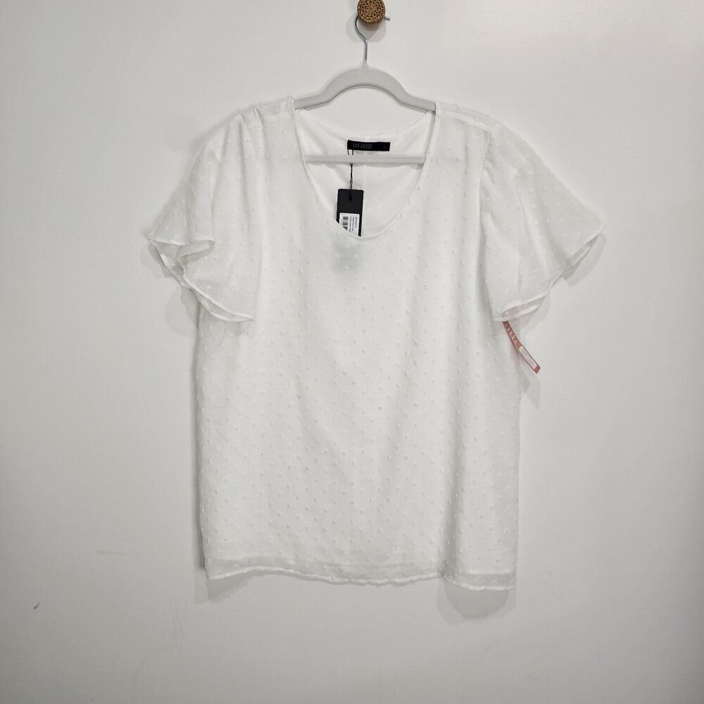 Mika Rose Womens Blouse Ivory Swiss Dot Flutter Sleeve Semi Sheer Size Large